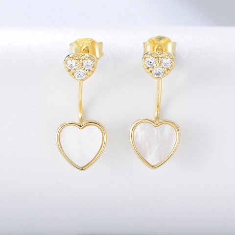 Orecchini a Bottone a Cuore in Argento Sterling S925 Con Madreperla Artificiale Bianca Strass Gioielli Eleganti per Donna