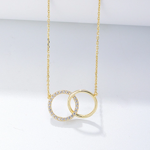 925 Sterlingsilber Ineinandergreifende Doppelkreis Anhänger Halskette Für Damen Elegante Strass Eingelegt Schlüsselbeinkette Schmuck Geschenk