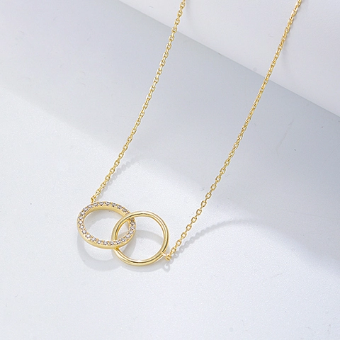 925 Sterlingsilber Ineinandergreifende Doppelkreis Anhänger Halskette Für Damen Elegante Strass Eingelegt Schlüsselbeinkette Schmuck Geschenk