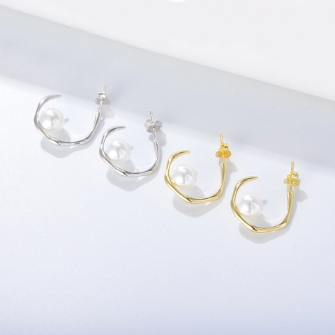 Orecchini a Cerchio Minimalisti in Argento Sterling S925 Con Perle Artificiali a Forma di C Gioielli Eleganti Donna