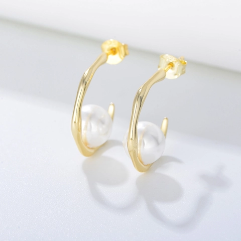 Orecchini a Cerchio Minimalisti in Argento Sterling S925 Con Perle Artificiali a Forma di C Gioielli Eleganti Donna