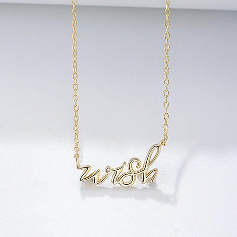 925 Sterlingsilber Wish Buchstabe Anhänger Halskette Für Damen Minimalistisch Handschriftlich Schlüsselbeinkette Ins Stil Schmuck