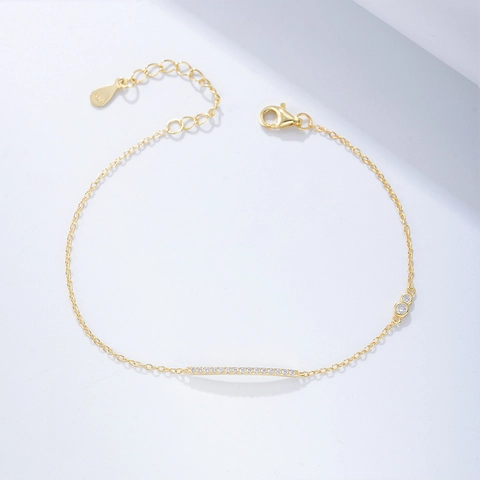 925 Sterling Silver Bar Rhinestone Chain Bracelet For Women Minimalist Adjustable Geometric Gold Silver Plated Jewelry Gift