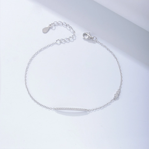 925 Sterling Silver Bar Rhinestone Chain Bracelet For Women Minimalist Adjustable Geometric Gold Silver Plated Jewelry Gift