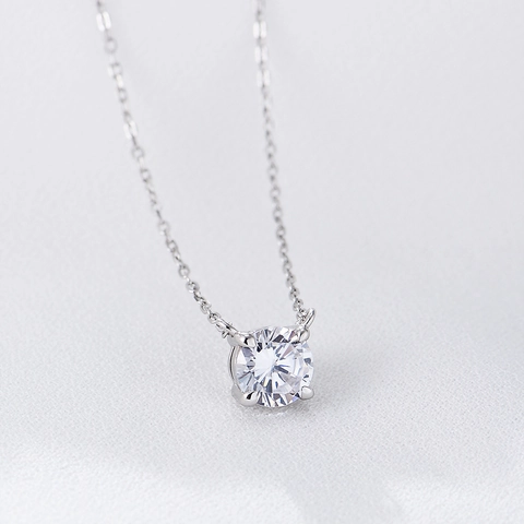 925 Sterling Silver Round Pendant Necklace For Women Elegant Brilliant Cut Rhinestone Inlaid Adjustable Chain Clavicle Jewelry