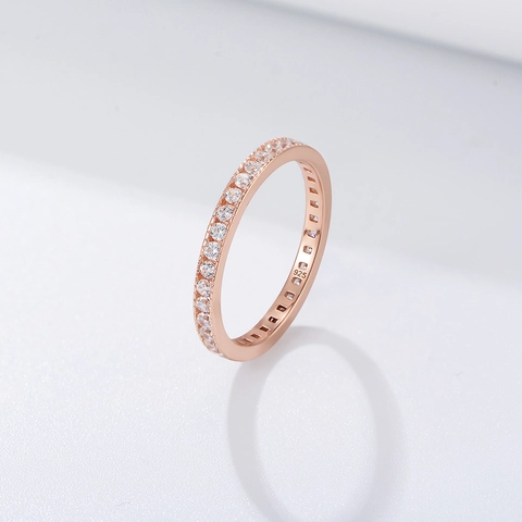 Anello Eternity in Argento Sterling 925 Minimalista Con Cerchio Completo di Zirconia Sottile Micro Pave Oro Rosa Argento per Donna