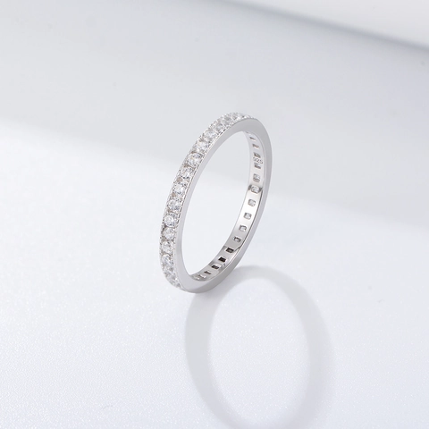 Anello Eternity in Argento Sterling 925 Minimalista Con Cerchio Completo di Zirconia Sottile Micro Pave Oro Rosa Argento per Donna
