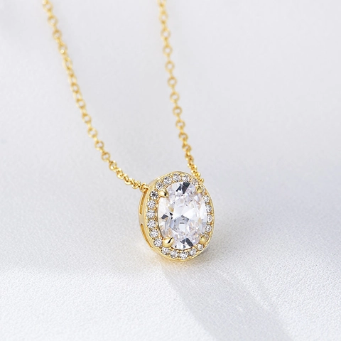 925 Sterling Silver Oval Halo Necklace For Women Micro Pave Zirconia Geometric Clavicle Chain Jewelry Elegant Neckpiece Gift