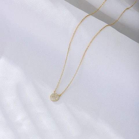 Collar con Colgante de Circonia Micro-Pavé Redondo Clásico de Plata de Ley 925 para Mujer Moda Conmutador Oro Plata Joyería