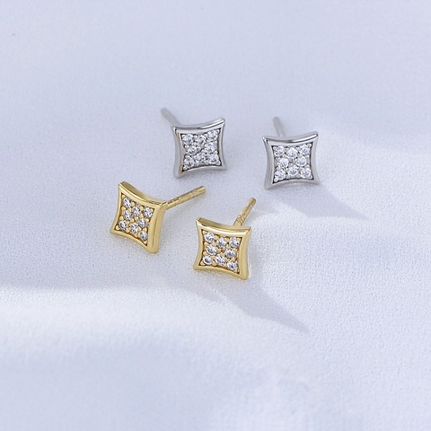 925 Sterling Silver Rhombus Stud Earrings Women Zirconia Star Geometric Elegant Gold Silver Plated Fashion Jewelry Gift