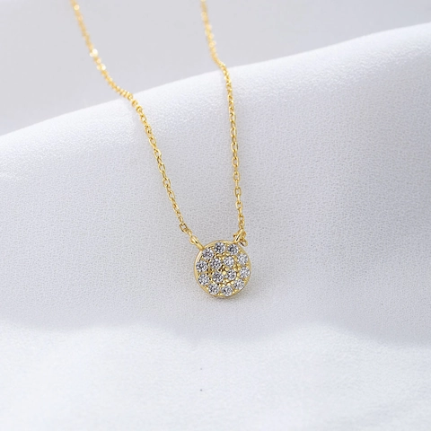Collar con Colgante de Circonia Micro-Pavé Redondo Clásico de Plata de Ley 925 para Mujer Moda Conmutador Oro Plata Joyería