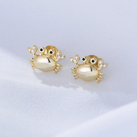 925 Sterling Silver Crab Stud Earrings Cute Tiny Animal Rhinestone Earrings Gold Silver Hypoallergenic Jewelry For Women