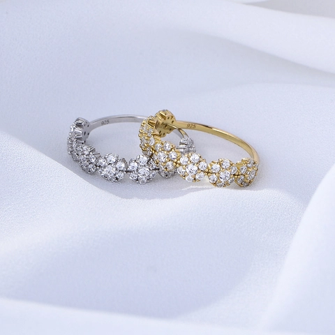 Bague Grappe de Fleurs en Argent Sterling 925 pour Femme Avec Strass Incrusté Plaqué Or Argent Bague de Doigt Mode Personnalisée Bijoux