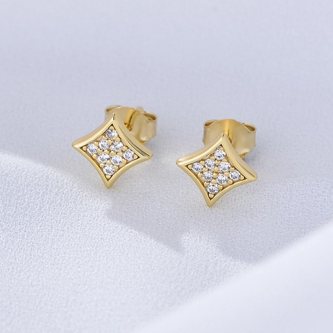 925 Sterling Silver Rhombus Stud Earrings Women Zirconia Star Geometric Elegant Gold Silver Plated Fashion Jewelry Gift