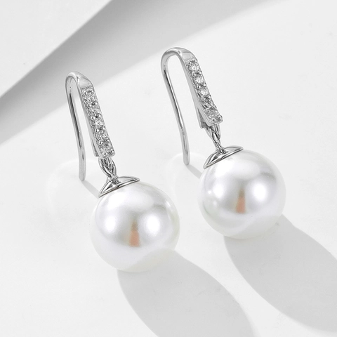 Orecchini a Goccia con Perle in Argento Sterling 925 per Donna Eleganti Orecchini a Gancio con Intarsi in Strass Gioielli con Perle Artificiali