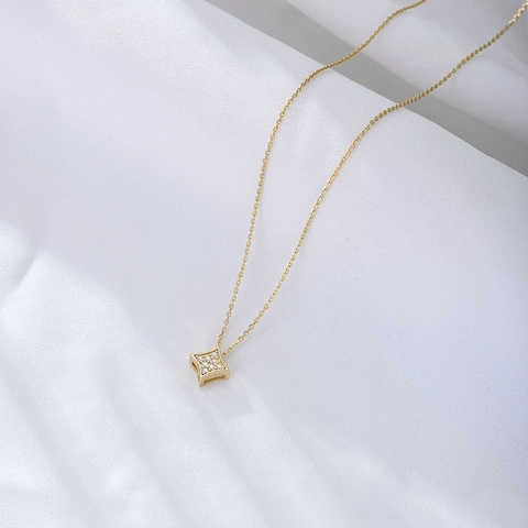 925 Sterling Silver Square Rhinestone Pendant Necklace Women Gold Silver Plated Minimalist Geometric Chain Jewelry Gift