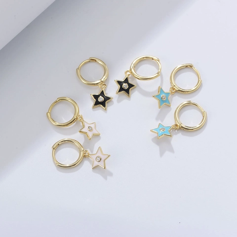 925 Sterling Zilveren Ster Oorbellen Voor Dames Verguld Kleurrijk Emaille Strass Drop Oorbellen Vintage Sieraden Cadeau