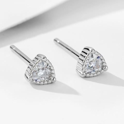Pendientes de Botón de Triángulo de Plata de Ley S925 para Mujer Minimalista Geométrico con Diamantes de Imitación Joyería