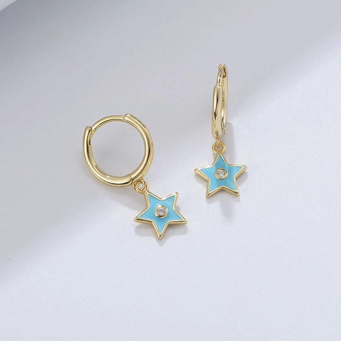 925 Sterling Zilveren Ster Oorbellen Voor Dames Verguld Kleurrijk Emaille Strass Drop Oorbellen Vintage Sieraden Cadeau