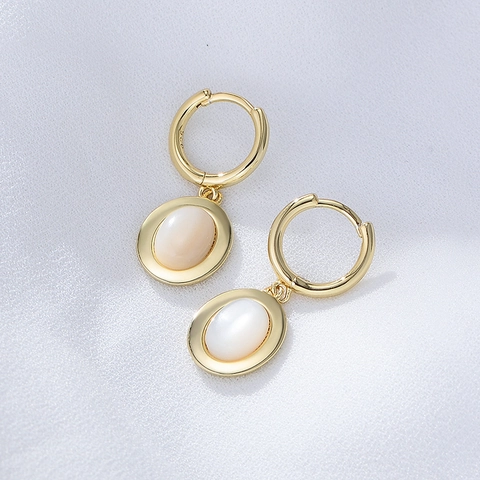 S925 Sterling Silver Gold Plated Mother Of Pearl Hoop Earrings For Women Minimalist Vintage Oval Geometric Drop Earrings