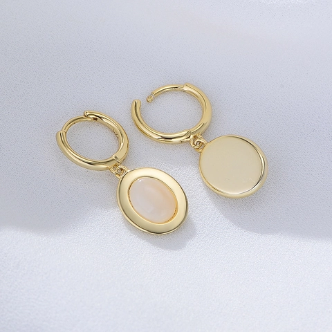 S925 Sterling Silver Gold Plated Mother Of Pearl Hoop Earrings For Women Minimalist Vintage Oval Geometric Drop Earrings