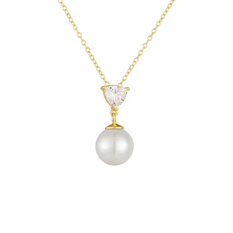 Collar de Pendiente de Plata de Ley 925 Corazón Circonia Perla Artificial Lujo Minimalista Cadena de Clavícula Joyería Mujer