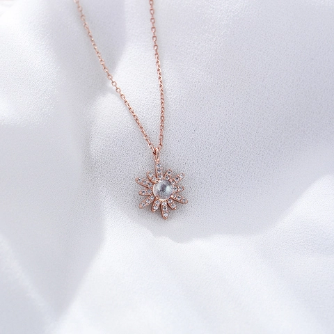 925 Sterling Silver Natural Opal Sunflower Pendant Necklace Rose Gold Plated Fashion Jewelry Clavicle Chain For Women