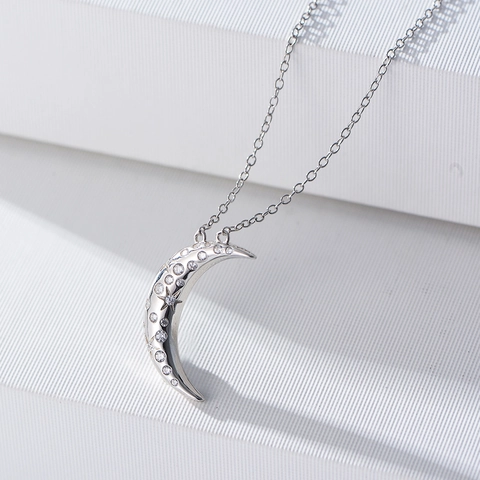 Collana Con Ciondolo Luna E Stella In Argento Sterling 925 Per Donna Con Strass Intarsiati Elegante Gioielli Da Collo Celestial
