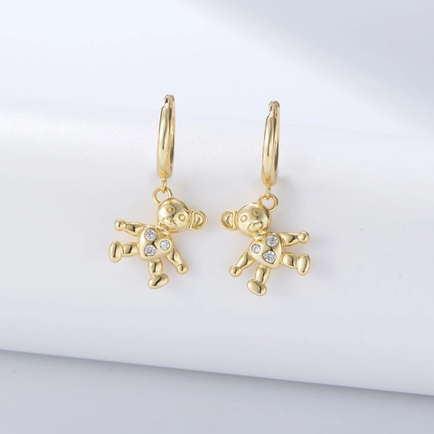 Orecchini a Cerchio in Argento Sterling 925 Con Orsetto Cuore e Strass per Donna Dolci Carini Ciondolo Animale Gioielli Moda Regalo