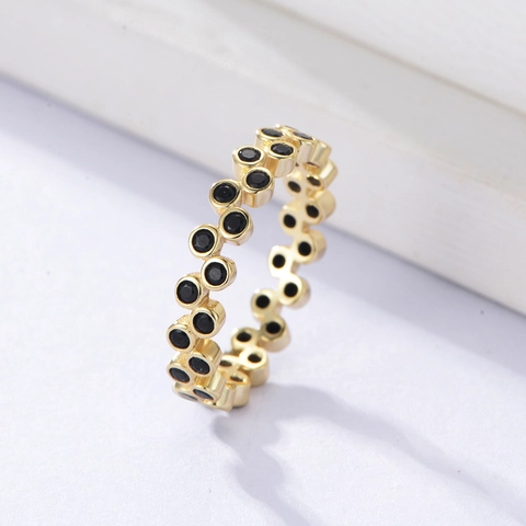 925 Sterlingsilber Schwarzer Zirkonia Geometrischer Wellenring Für Damen Ins Stil Minimalistischer Zweireihiger Fingerschmuck