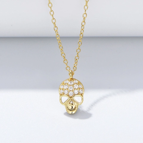 925 Sterling Silver Gothic Skull Pendant Necklace For Women Rhinestone Inlaid Punk Hip Hop Trendy Clavicle Chain Jewelry
