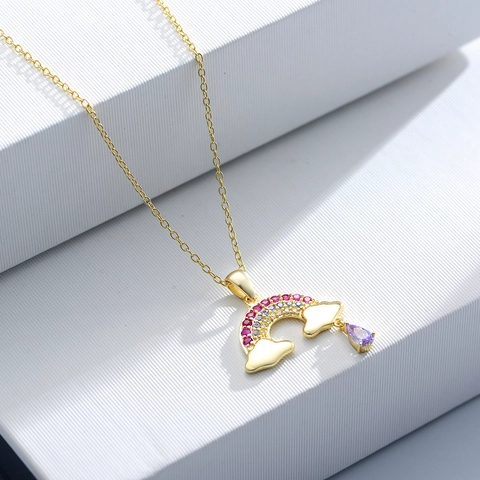 Collar de Arco Iris de Plata de Ley 925 para Mujer Colgante de Nube con Diamantes de Imitación Coloridos Joyería Collares Bañados en Oro Plata Regalo