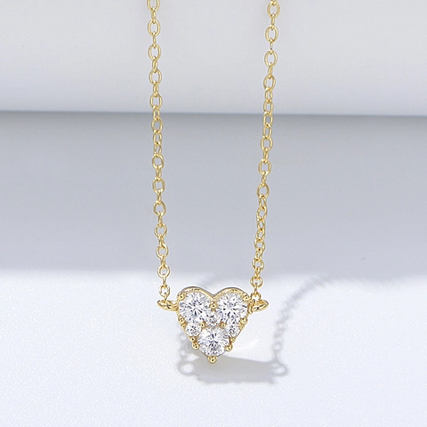 Elegante Herz-Anhänger-Halskette Aus 925 Sterlingsilber Exquisite Mit Strass Eingelegte Gold Silber Halskette Für Damen Modeschmuck