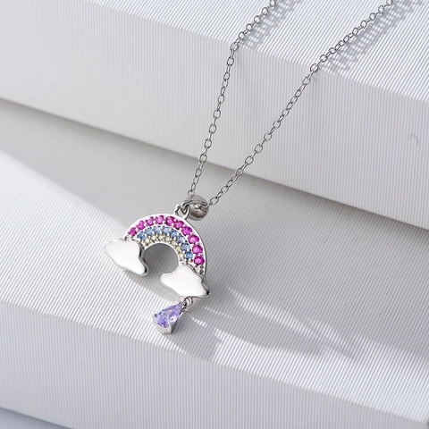 Collar de Arco Iris de Plata de Ley 925 para Mujer Colgante de Nube con Diamantes de Imitación Coloridos Joyería Collares Bañados en Oro Plata Regalo