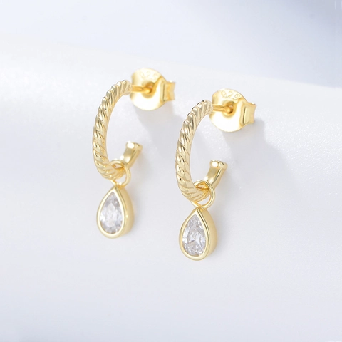 Eleganti Orecchini a Cerchio Intrecciati in Argento Sterling 925 da Donna Placcati Oro con Strass a Goccia Gioielli Regalo
