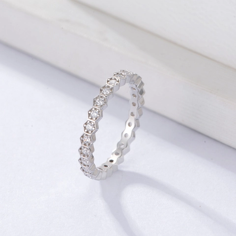 925 Sterling Silver Hexagon Honeycomb Zirconia Ring For Women Minimalist Geometric Stackable Fashion Jewelry Finger Ring