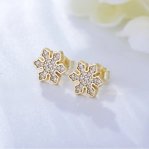 Orecchini a Bottone a Fiocco di Neve in Argento Sterling 925 per Donna Squisiti Orecchini in Zirconia Placcati Oro e Argento
