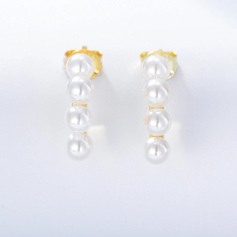 925 Sterling Silver Gold Plated Artificial Pearl Stud Earrings For Women Simple Elegant Vertical 4 Pearls Inlaid Ear Jewelry Wedding Party Gift