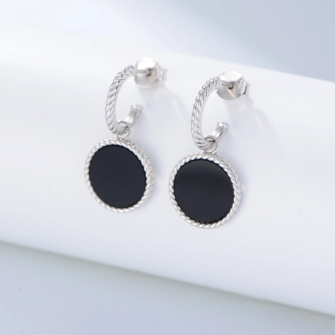 925 Sterlingsilber Runde Schwarzer Achat Ohrstecker Vintage Gold Silber Galvanisiert Geometrische Ohrringe Für Damen Schmuck