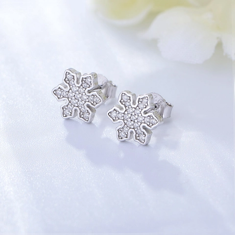Orecchini a Bottone a Fiocco di Neve in Argento Sterling 925 per Donna Squisiti Orecchini in Zirconia Placcati Oro e Argento