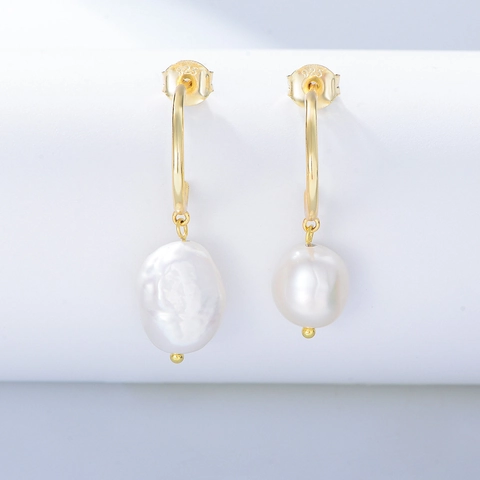 S925 Sterling Silver Baroque Freshwater Pearl Drop Earrings For Women Elegant Gold Plated Irregular Pearl Stud Earrings