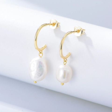 S925 Sterling Silver Baroque Freshwater Pearl Drop Earrings For Women Elegant Gold Plated Irregular Pearl Stud Earrings