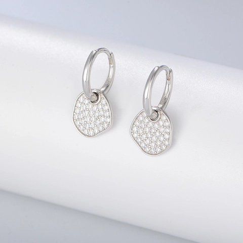 Pendientes de Plata de Ley 925 Geométricos Irregulares con Diamantes de Imitación para Mujer Dorados Plateados Chic