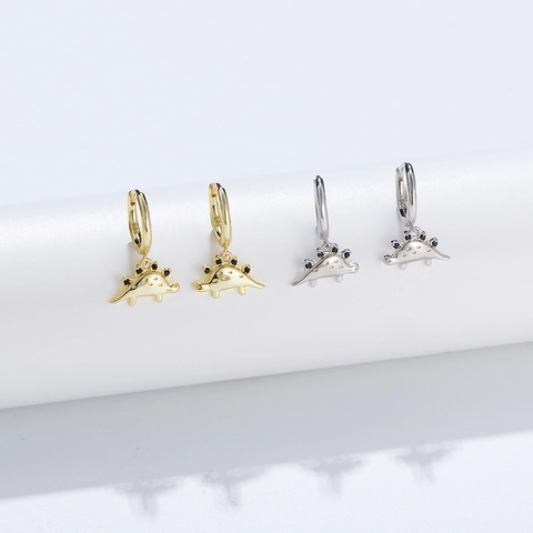 Lindos Pendientes de Aro de Dinosaurio de Plata de Ley 925 para Mujer Colgante de Animal Chapado en Oro con Diamantes de Imitación Joyas
