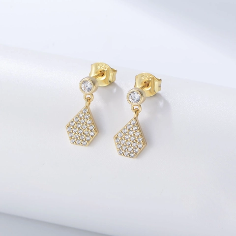 925 Sterling Silver Geometric Pentagon Stud Earrings For Women Micro Inlaid Zirconia Gold Silver Plated Fashion Dainty Jewelry