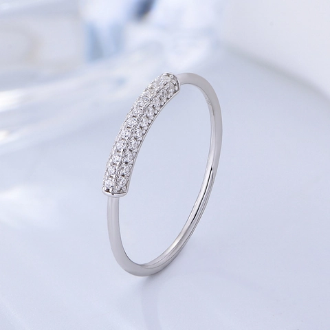 Anello a Barra in Argento Sterling 925 da Donna Minimalista Micro Zirconia Geometrico Moda Pendolare Gioielli Anello