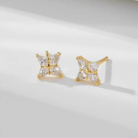 925 Sterling Silver Clover Rhinestone Stud Earrings Minimalism Flower Ear Jewelry For Women Daily Dating Fashion Gift