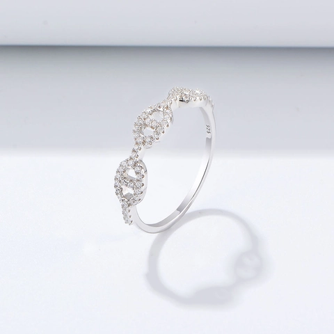 Anillo de Banda en Plata de Ley 925 Con Diamantes de Imitación y Cadena Hueca para Mujer Estilo Nariz de Cerdo Oro Plata