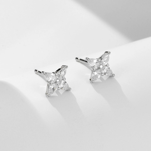 925 Sterling Silver Clover Rhinestone Stud Earrings Minimalism Flower Ear Jewelry For Women Daily Dating Fashion Gift