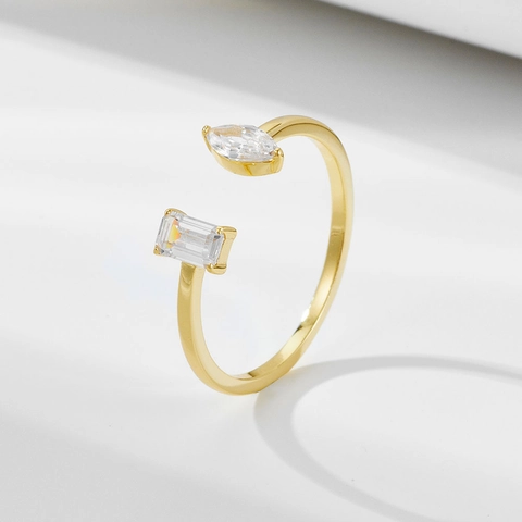 925 Sterlingsilber Zirkonia Offener Ring Für Damen Minimalistisch Vergoldet Marquise Smaragdschliff Verstellbarer Modeschmuck Ring